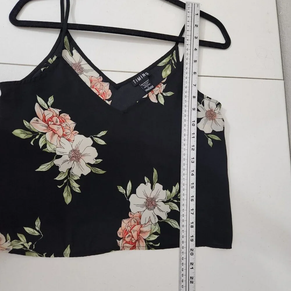 Timing Camisole Womens Size M Floral Black Sleeveless Polyester Whimsigoth